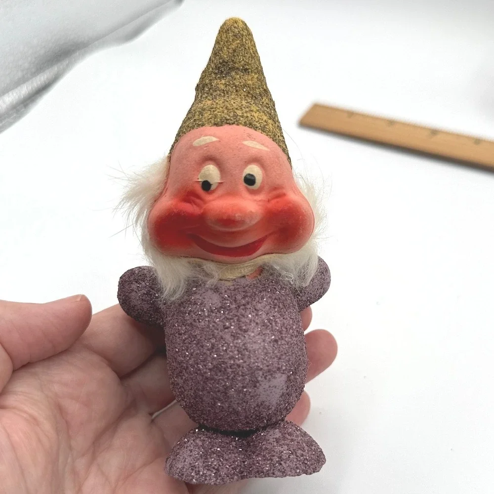 Vintage Disney 3 Rare Putz Glitter Snow White 7 Dwarfs Christmas Candy Container